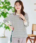 リブ切り替え ボーダー ロングTシャツ