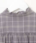 起毛 襟フリル チェックチュニック