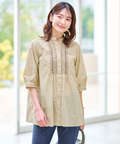 クロス刺繍 スキッパー チュニック