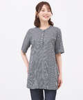 リネンブレンド バンドカラー チェック チュニック【オンラインショップ・一部店舗限定】