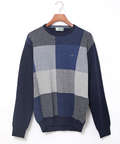 カシミヤブレンド ブロックチェック ニット【手洗いOK】