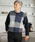カシミヤブレンド ブロックチェック ニット【手洗いOK】