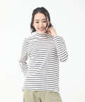 起毛ボーダー タートルネックカットソー