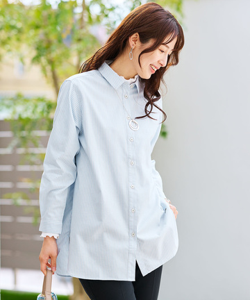 ノンアイロン ストライプ チュニック【シワになりにくい】