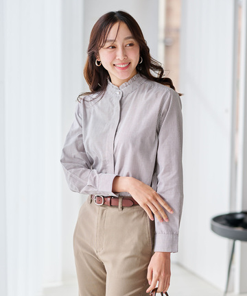 フリルカラー ストライプ ブラウス