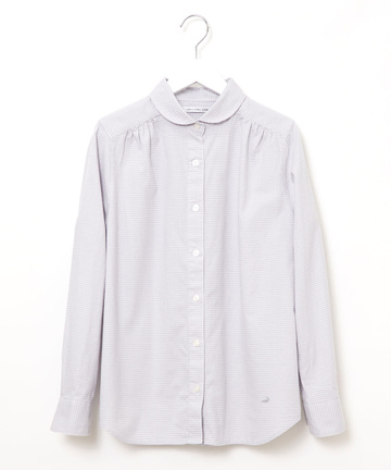 ショールカラー ギンガムチェック ブラウス