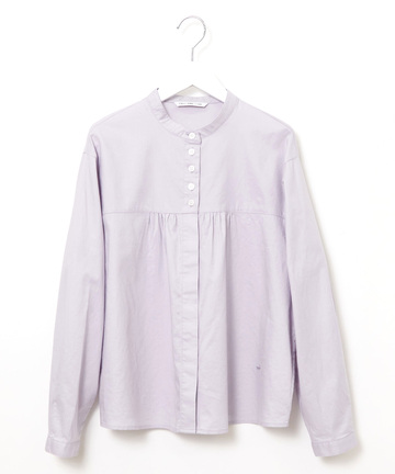 ギャザー デザイン バンドカラーブラウス