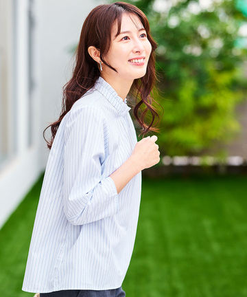 フリル襟 ストライプ ブラウス