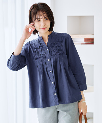 ピンタック バンドカラー ブラウス