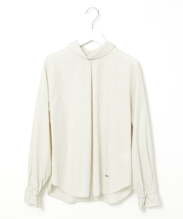 ストライプ アシンメトリー襟 ブラウス【オンラインショップ・一部店舗限定】
