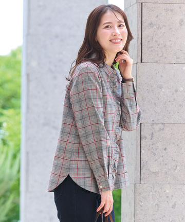 比翼フリル グレンチェック ブラウス
