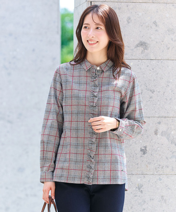 比翼フリル グレンチェック ブラウス