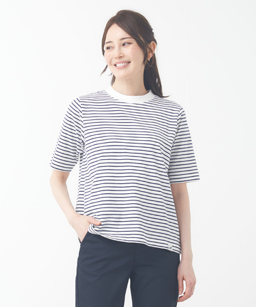 モックネック ボーダー Tシャツ