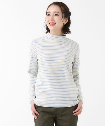 マルチボーダー スムース ハイネックカットソー