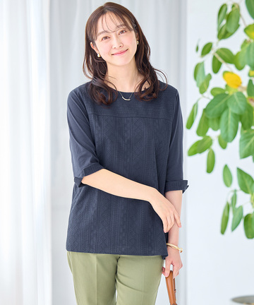 刺繍切り替え 七分袖 カットソー