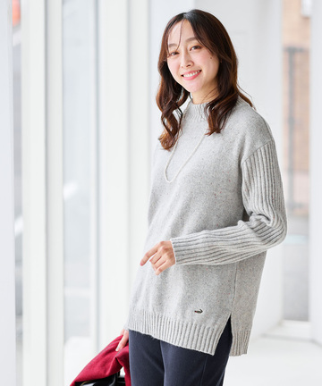 ウールブレンド ハイネック ネップ ニットチュニック【手洗いOK】【オンラインショップ限定】