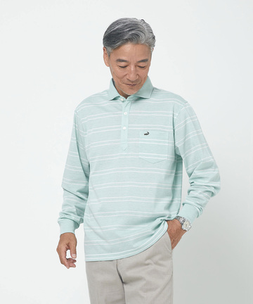 バーズアイ ボーダー柄 ポロシャツ