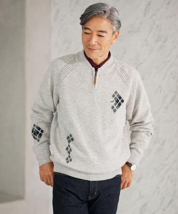 ハーフジップ 配色 ニット