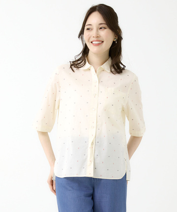 ロゴプリント サイドスリット ブラウス