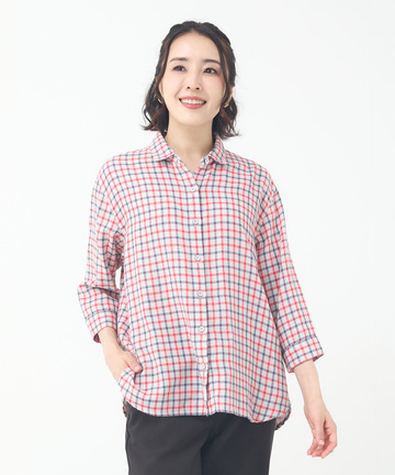 ダブルガーゼ チェック柄 ブラウス
