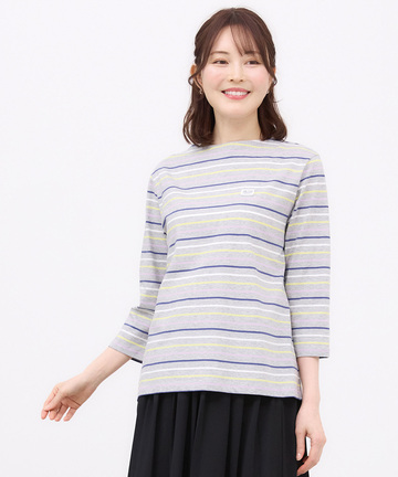 スノーコットン ボーダー 七分袖 Tシャツ【接触冷感】