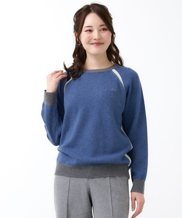 ウールブレンド リブ配色 プルオーバーニット