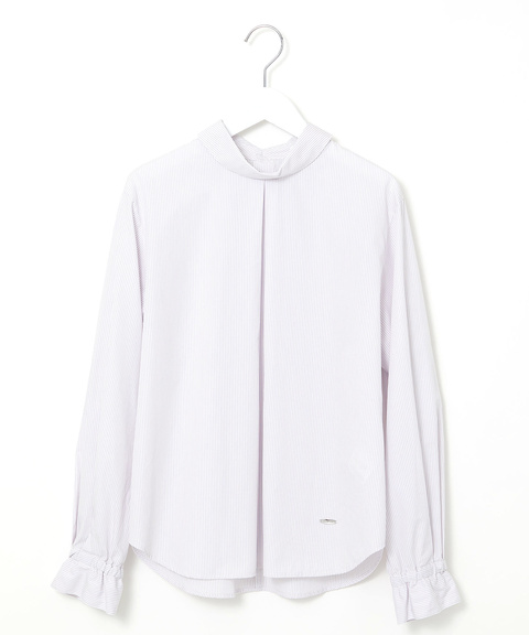 ストライプ アシンメトリー襟 ブラウス【オンラインショップ・一部店舗限定】