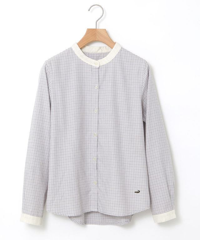 バンドカラー チェック柄 ブラウス