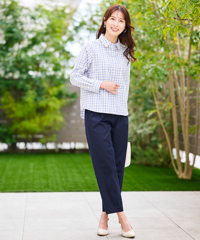 ノンアイロン チェック ブラウス【シワになりにくい】