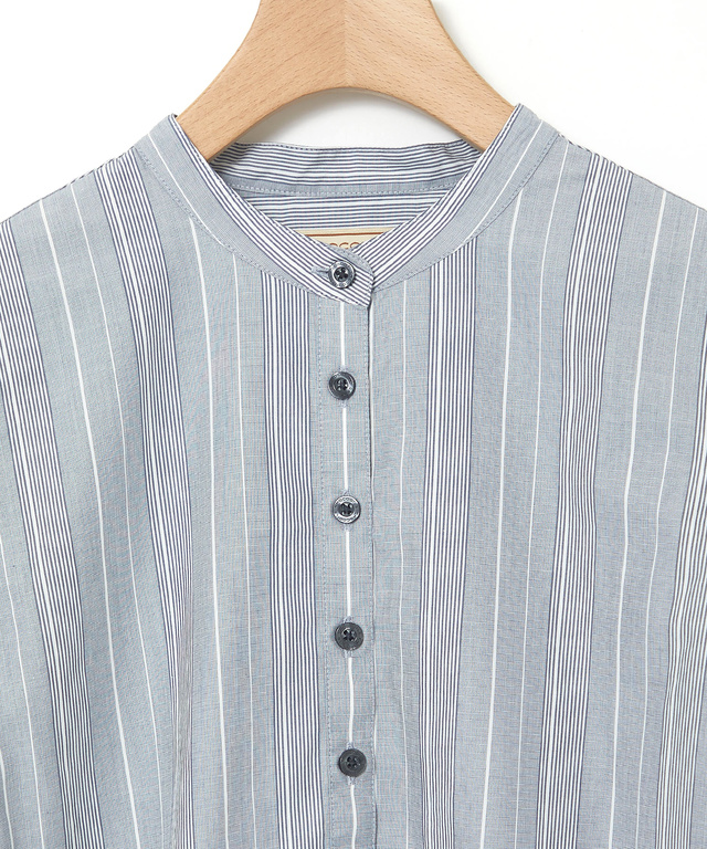 ストライプ バンドカラー ブラウス