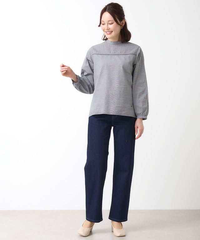 スタンドカラー 刺繡 ブラウス