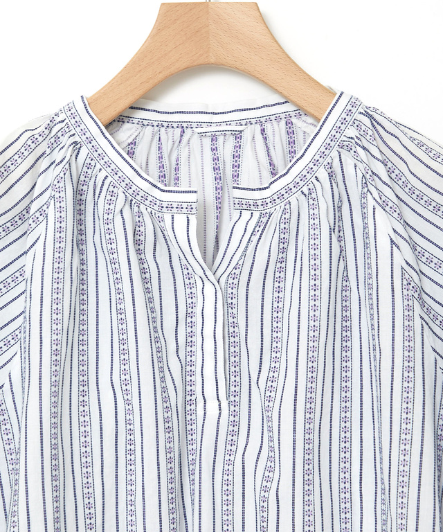 ジャカード スキッパー 七分袖ブラウス 