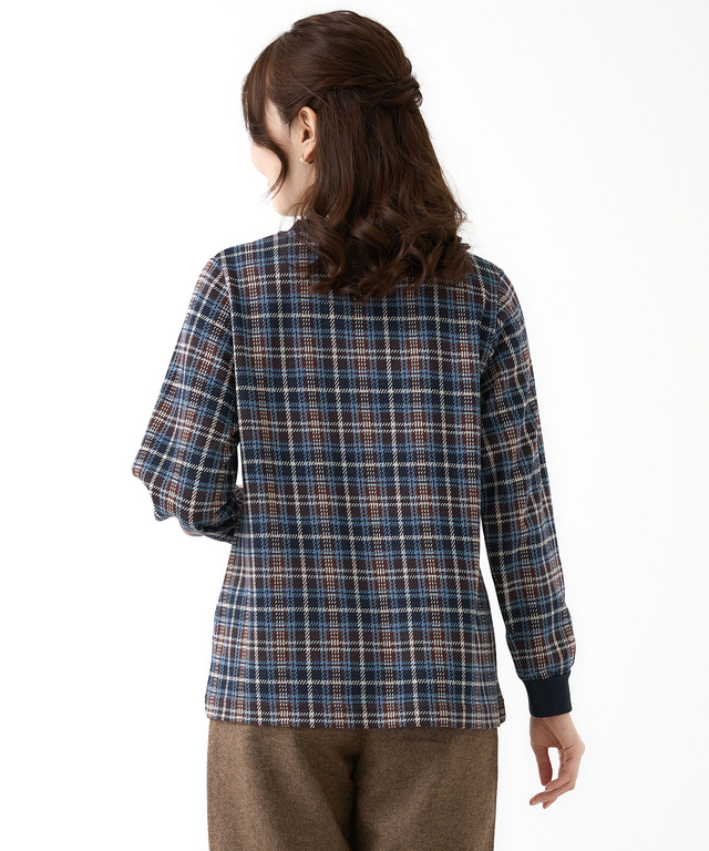 チェック柄 リブ配色 プルオーバー