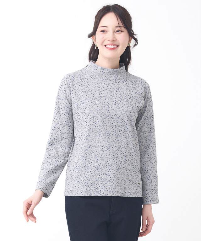 花柄プリント ハイネック プルオーバー