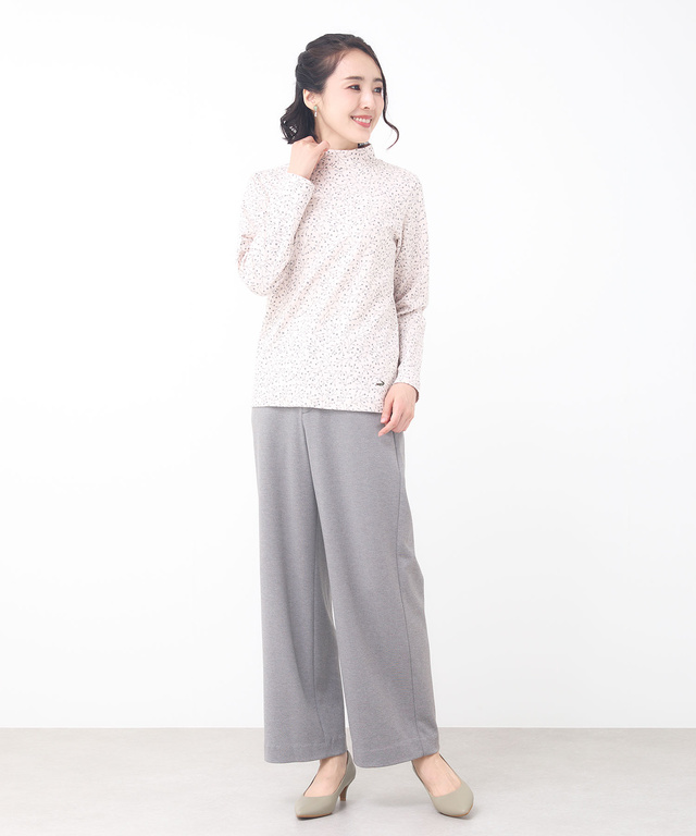 花柄プリント ハイネック プルオーバー