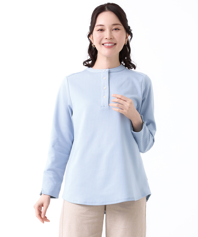 ストライプ ヘンリーネック チュニック