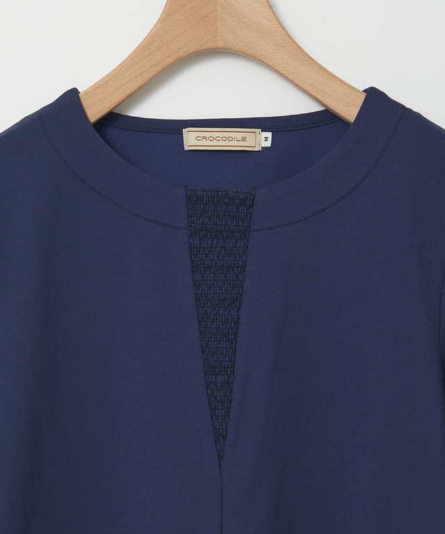 スモッキング刺繍 七分袖 カットソー