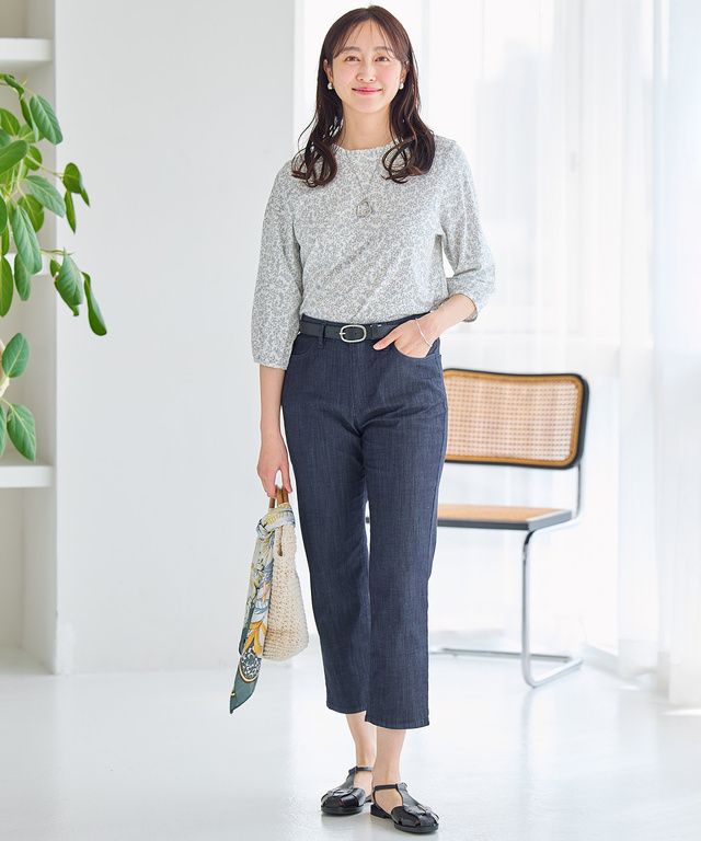 総柄プリント フリル襟 カットソー