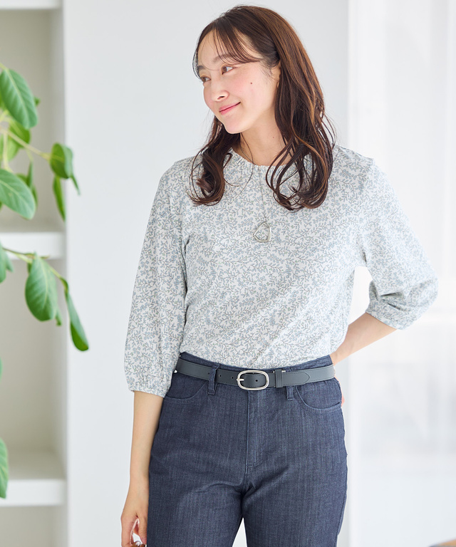 総柄プリント フリル襟 カットソー