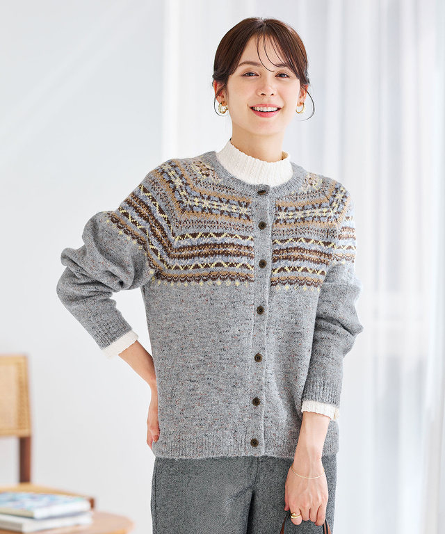 フェアアイル柄 ニットカーディガン 【手洗いOK】