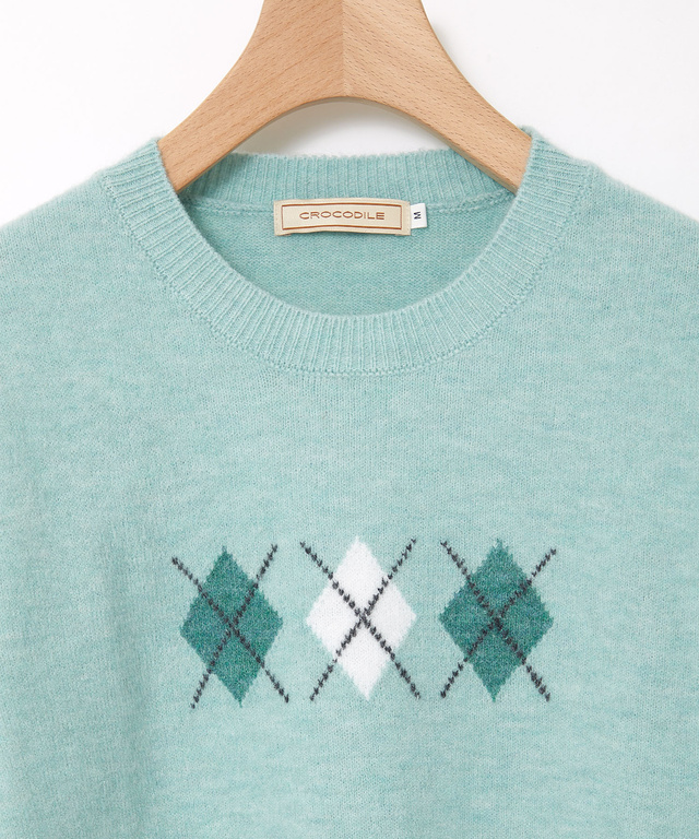 ウールブレンド アーガイル ニット【手洗いOK】