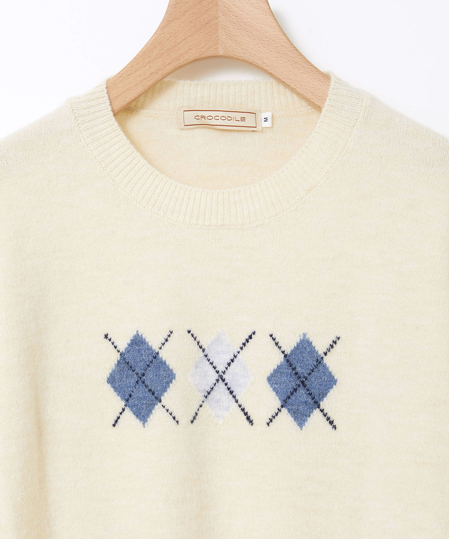 ウールブレンド アーガイル ニット【手洗いOK】