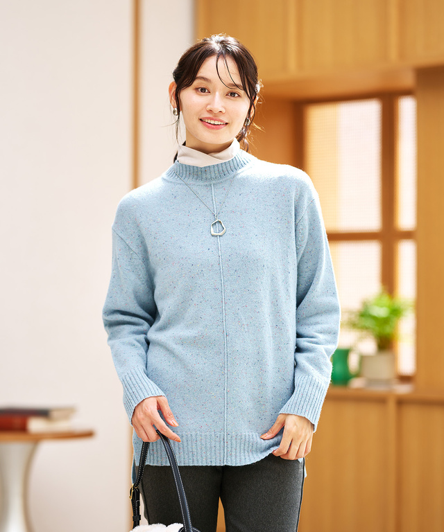 ウールブレンド ネップ ニットチュニック【オンラインショップ・一部店舗限定】【手洗いOK】