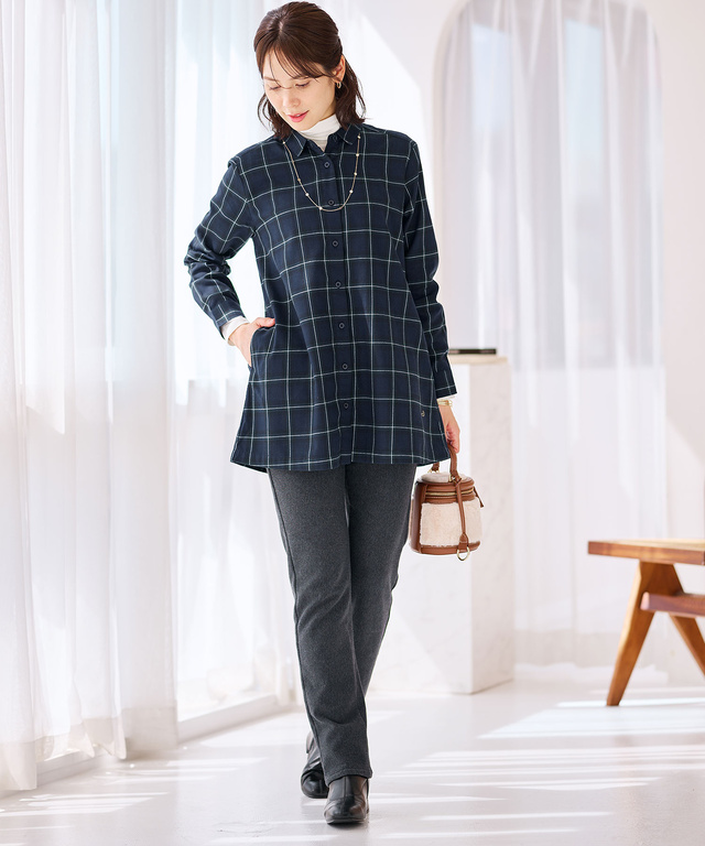 レギュラーカラー チェック柄 チュニック