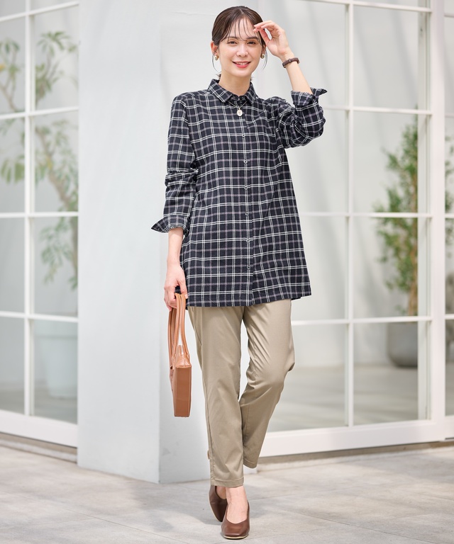 微起毛 チェック柄 チュニック【オンラインショップ限定】