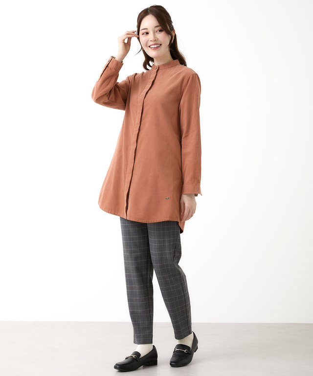 コーデュロイ バンドカラー チュニック