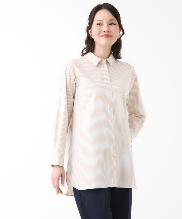 ノンアイロン ストライプ チュニック【シワになりにくい】