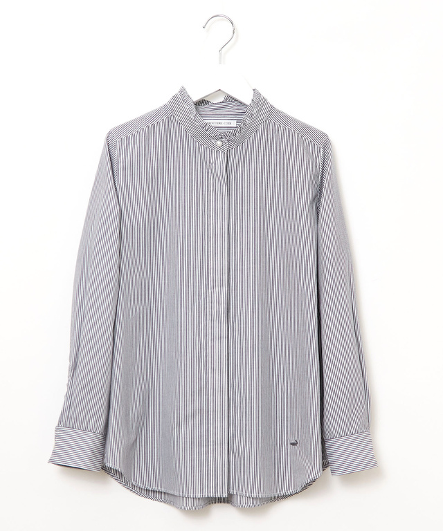 フリルカラー ストライプ ブラウス