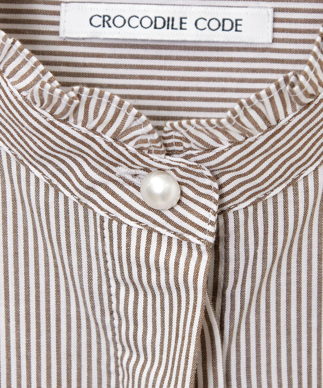 フリルカラー ストライプ ブラウス