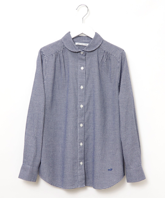 ショールカラー ギンガムチェック ブラウス